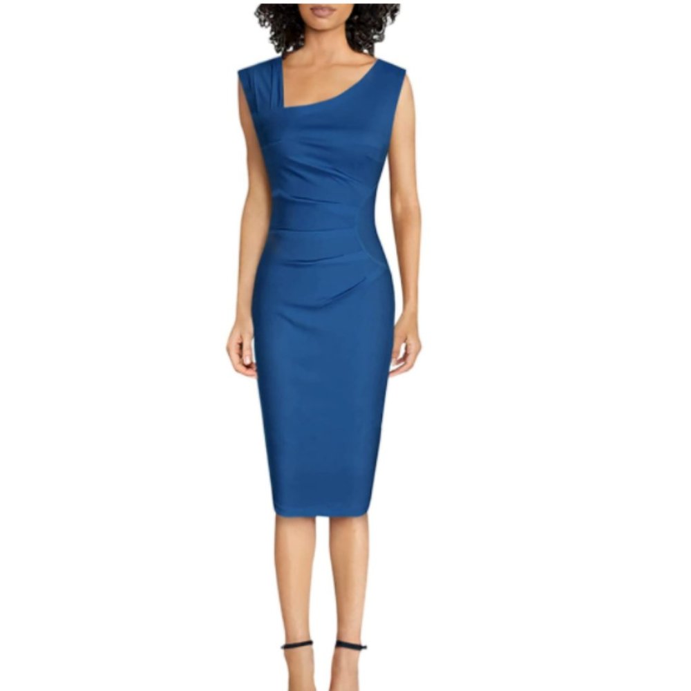 Blue Sleeveless Pencil Dress